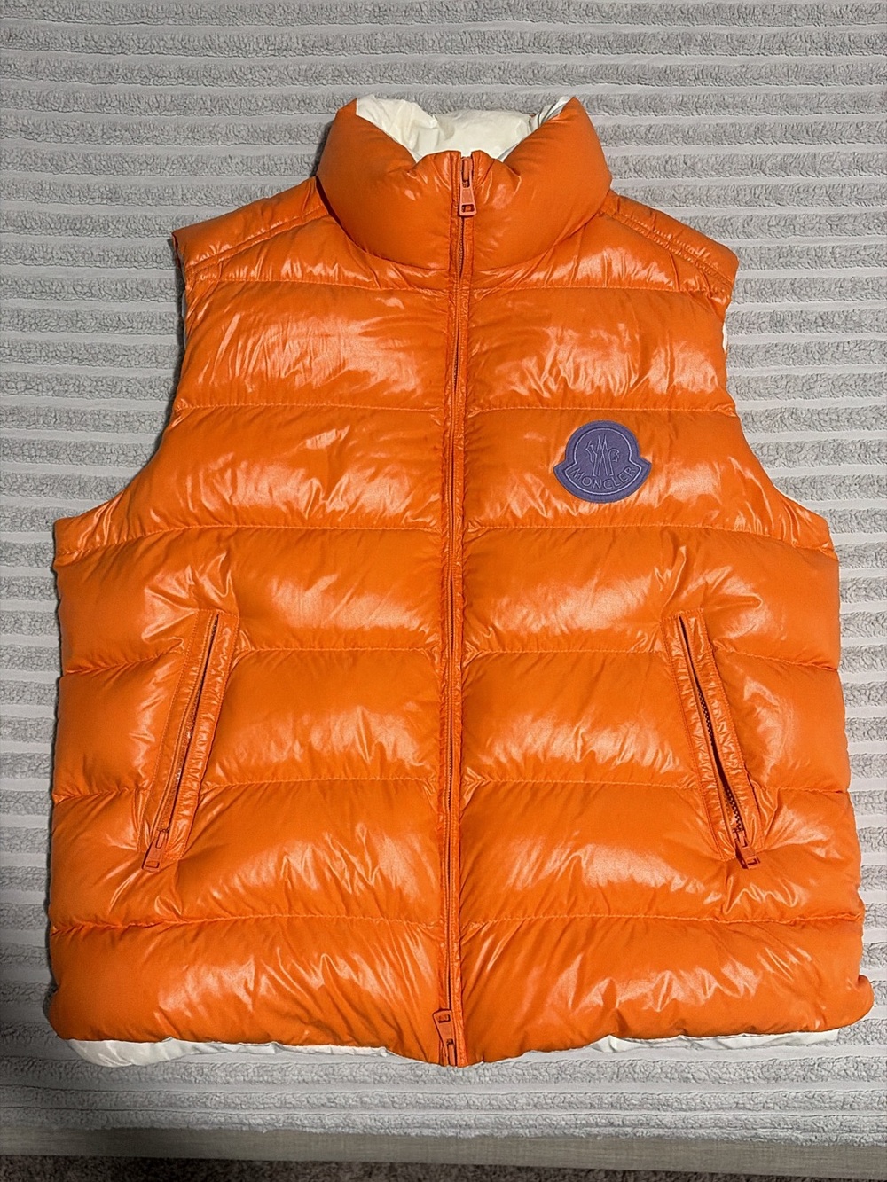 Moncler Orange Quilted Down Vest with Contrast Logo